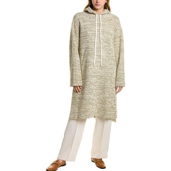 St. John Long Hoodie Sweater Bouclé In Ecru Melange Tweed Knit Hooded Sweatshirt - Picture 6 of 17